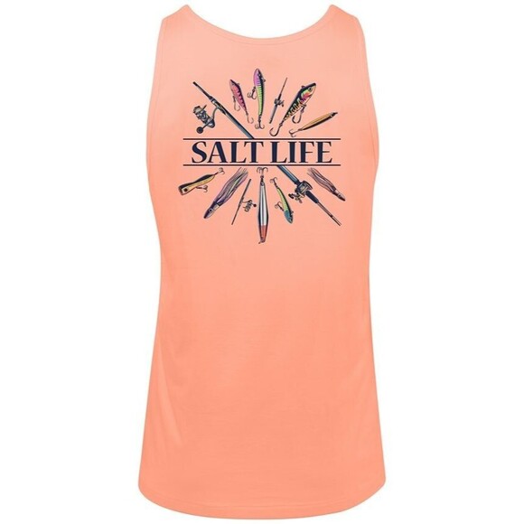 Salt Life Men's Lure Me In Graphic Sleeveless Cotton Tank Tee Light Orange M - Picture 2 of 6